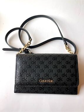 Calvin Klein Black Embossed Mini Wallet Crossbody